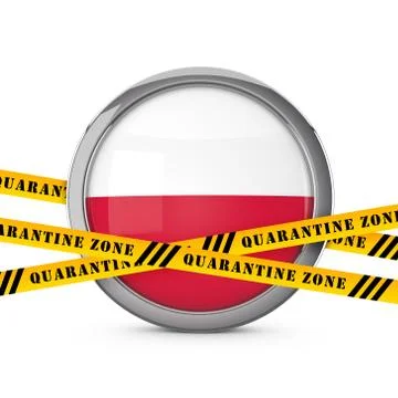 Poland flag with yellow quarantine warning security tape. 3D Render 스톡 일러스트