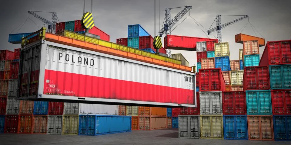 Poland - freight container in cargo terminal - 3D illustration Stock Illustration