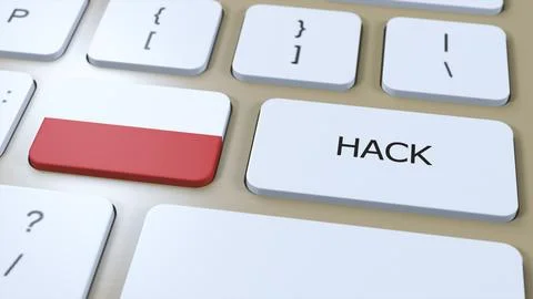 Poland Hack of Country or Hacker Attack 3D Illustration. Country National Flag Illustrazione stock