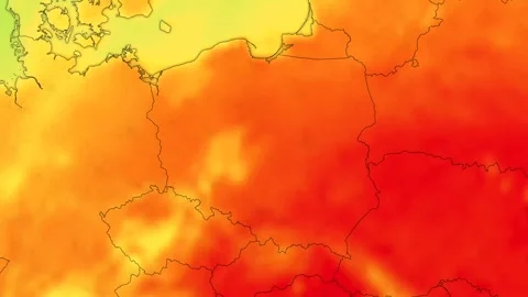 Poland Heatwave Map with Weather Forecast 4K Animation Video Stock Footage 341800027