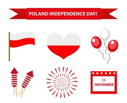 Poland Independence Day icon set, flat style. Collection of design elements with Illustrazione stock