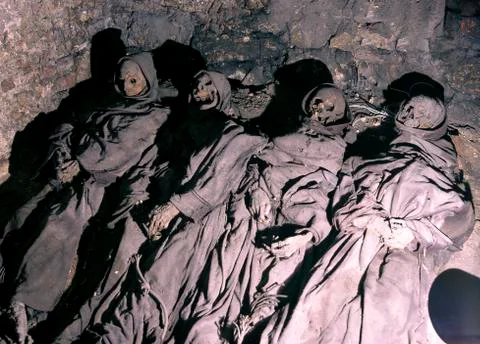 Poland, krakow, tombs of mummies in cripts of st casimir sanctuary Stock Photos