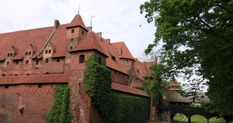Poland Malbork Castle bridge across mote 4K Stock Footage 334978053