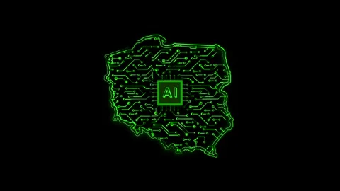 Poland Map AI Chipset Technology Opener Stock Footage 337082123