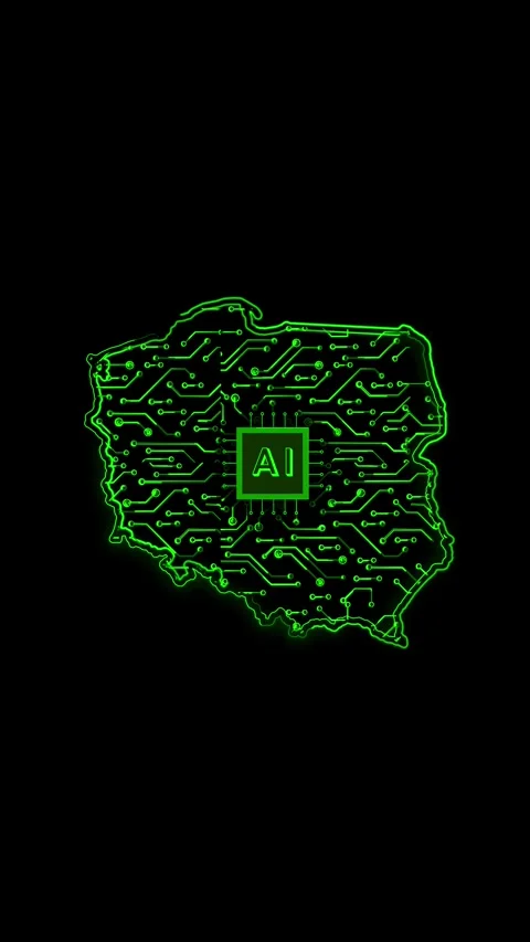 Poland Map AI Chipset Technology Opener Stock Footage 337172522