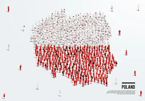 Poland Map and Flag. A large group of people in the Poland flag color. 스톡 일러스트