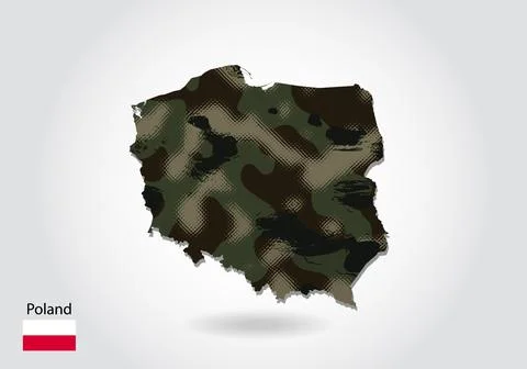 Poland map with camouflage pattern, Forest - green texture in map. Military c Stock Illustration
