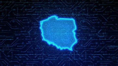 Poland Map Digital Technology Opener Stock Footage 335081925