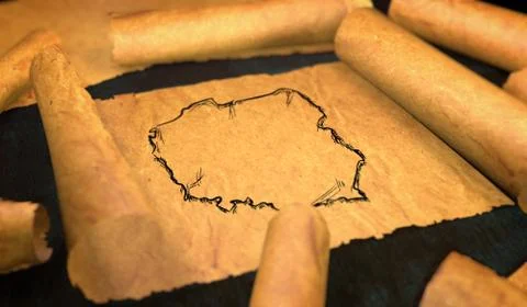 Poland Map Drawing Unfolding Old Paper Scroll 3D Stock Illustration