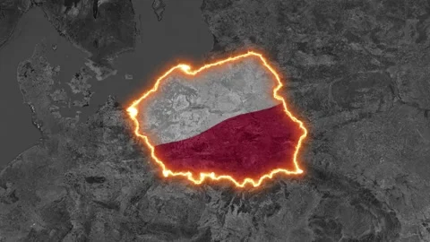 Poland Map Highlight with Fiery Glowing Border Stock Footage 341274486
