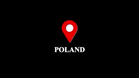 Poland map location pin animation, red gps marker symbol on black backgroun.. 스톡 동영상 333290973
