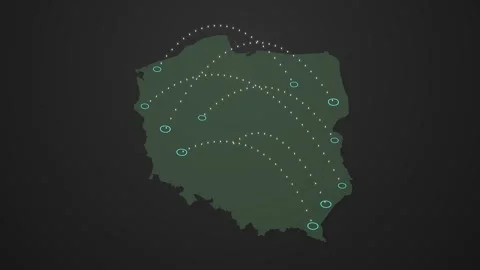 Poland Map Network Animation with Data Signals Connecting Different Locations Stock Footage 342308975