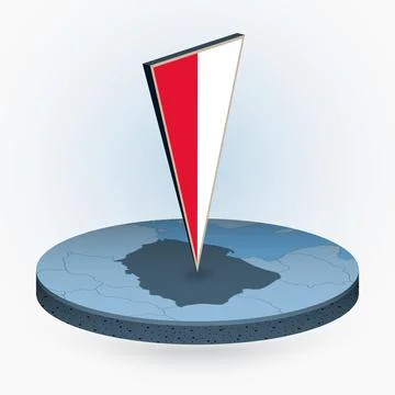 Poland map in round isometric style with triangular 3D flag of Poland Stock Illustration