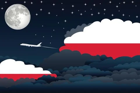 Poland Night Clouds Airplane Vector Illustration Stock Illustration