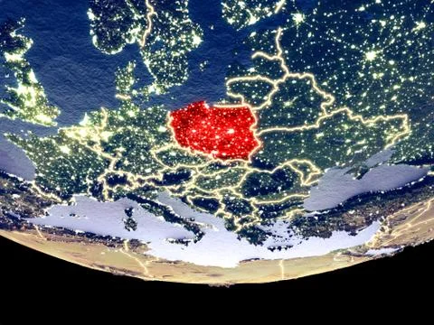 Poland at night from space Stock Photos