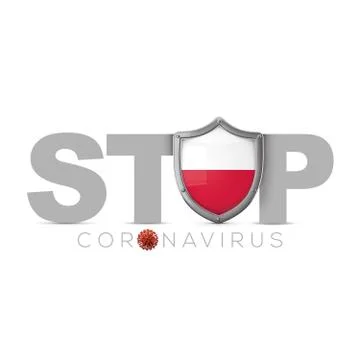 Poland protective shield. Stop coronavius concept. 3D Render Stock Illustration