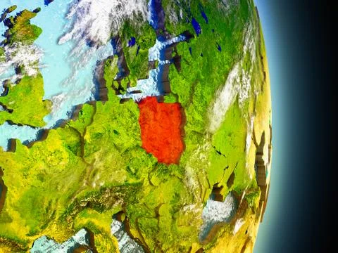 Poland in red from space Stock Illustration