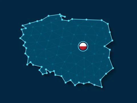 Poland simplified vector map in a digital blue design Stock Illustration