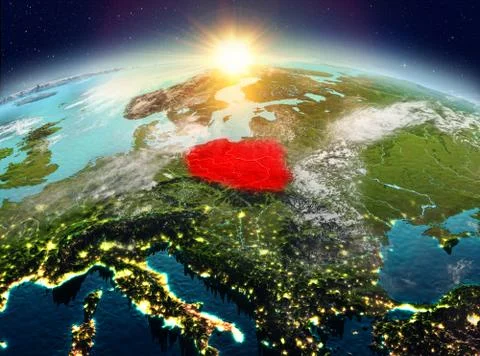 Poland from space in sunrise Stock Illustration