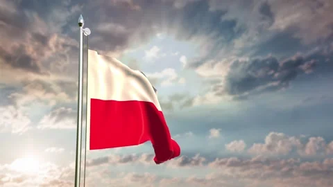 Poland Waving Flag Pole Stock Footage 292844388