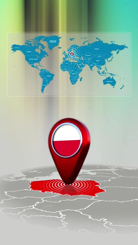 Poland World Map Pin Location Background Loop Vertical Stock Footage 341771539
