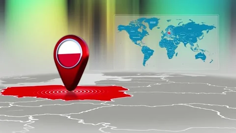 Poland World Map Pin Location Background Loop 4k Stock Footage 341771716