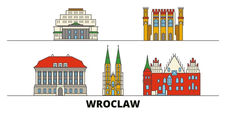 Poland, Wroclaw flat landmarks vector illustration. Poland, Wroclaw line city Illustrazione stock