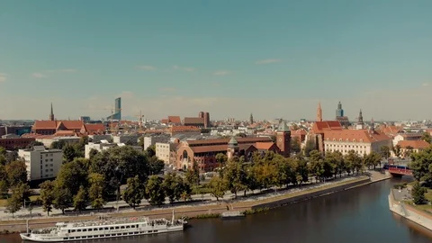 Poland. Wroclaw. Ostrow Tumski, park, and Odra River. Aerial 4K video. Stock Footage 91977341