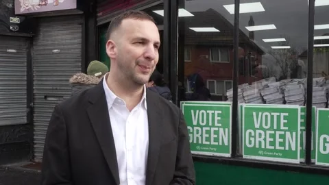 Polanski 'incredibly nervous' about a Nigel Farage win in Gorton and Denton by- Stock Footage 329557765