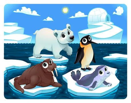 Polar animals on the ice Stock Illustration