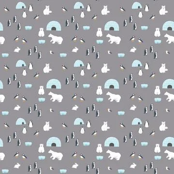 Polar animals seamless pattern. Cute Cartoon arctic animals background. Vec.. 스톡 일러스트