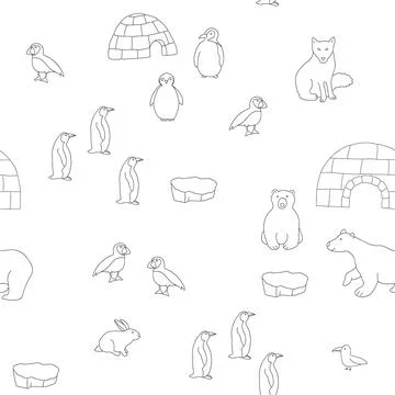 Polar animals seamless pattern. Cute Cartoon arctic animals background. Vecto Stock Illustration