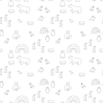 Polar animals seamless pattern. Cute Cartoon arctic animals background. Vecto Stock Illustration