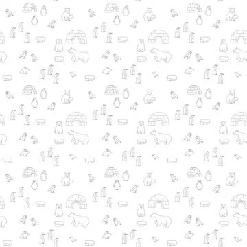 Polar animals seamless pattern. Cute Cartoon arctic animals background. Vecto Stock Illustration