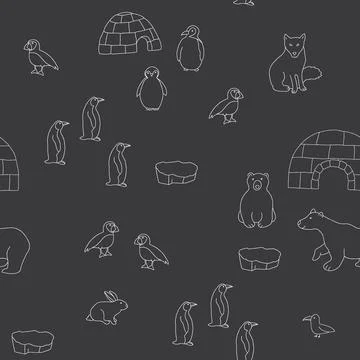 Polar animals seamless pattern. Cute Cartoon arctic animals background. Vec.. Stock Illustration