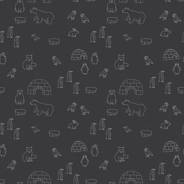Polar animals seamless pattern. Cute Cartoon arctic animals background. Vecto Stock Illustration