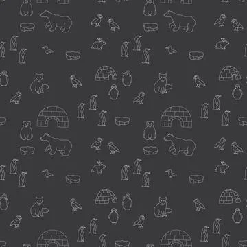 Polar animals seamless pattern. Cute Cartoon arctic animals background. Vecto Stock Illustration