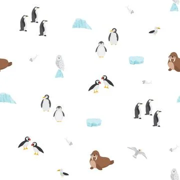Polar animals seamless pattern. Cute Cartoon arctic animals background. Vec.. Stock Illustration