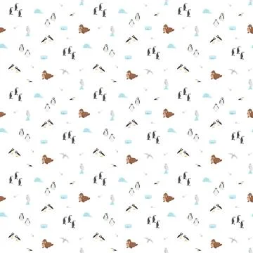 Polar animals seamless pattern. Cute Cartoon arctic animals background. Vec.. Stock Illustration