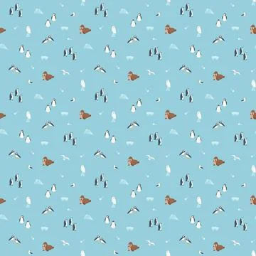 Polar animals seamless pattern. Cute Cartoon arctic animals background. Vec.. Stock Illustration