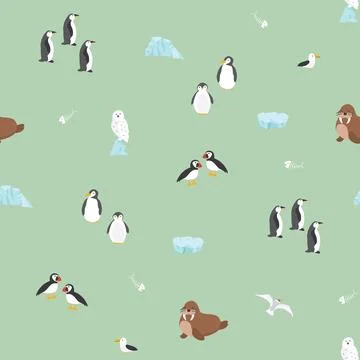 Polar animals seamless pattern. Cute Cartoon arctic animals background. Vec.. Stock Illustration