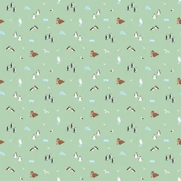 Polar animals seamless pattern. Cute Cartoon arctic animals background. Vec.. Stock Illustration