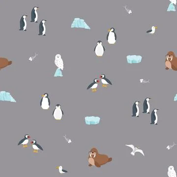 Polar animals seamless pattern. Cute Cartoon arctic animals background. Vec.. Stock Illustration