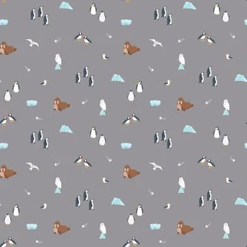 Polar animals seamless pattern. Cute Cartoon arctic animals background. Vec.. Stock Illustration