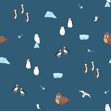 Polar animals seamless pattern. Cute Cartoon arctic animals background. Vec.. Stock Illustration