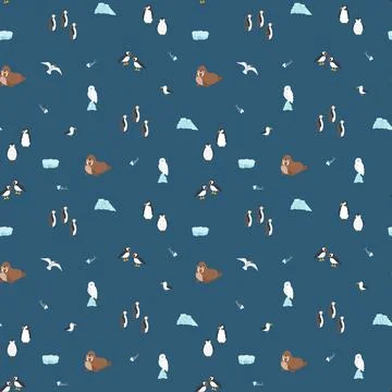 Polar animals seamless pattern. Cute Cartoon arctic animals background. Vec.. Stock Illustration