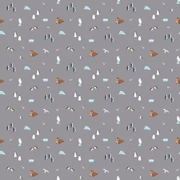 Polar animals seamless pattern. Cute Cartoon arctic animals background. Vec.. Stock Illustration