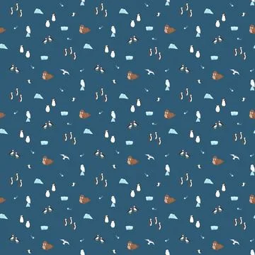 Polar animals seamless pattern. Cute Cartoon arctic animals background. Vec.. Stock Illustration