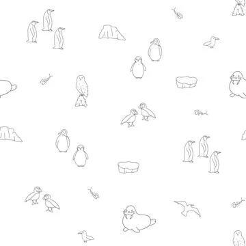 Polar animals seamless pattern. Cute Cartoon arctic animals background. Vec.. Stock Illustration