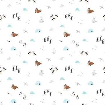 Polar animals seamless pattern. Cute Cartoon arctic animals background. Vec.. 스톡 일러스트